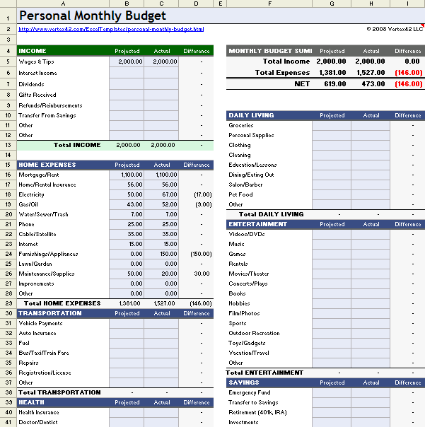 free excel monthly budget template